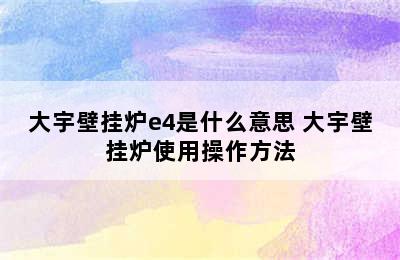 大宇壁挂炉e4是什么意思 大宇壁挂炉使用操作方法